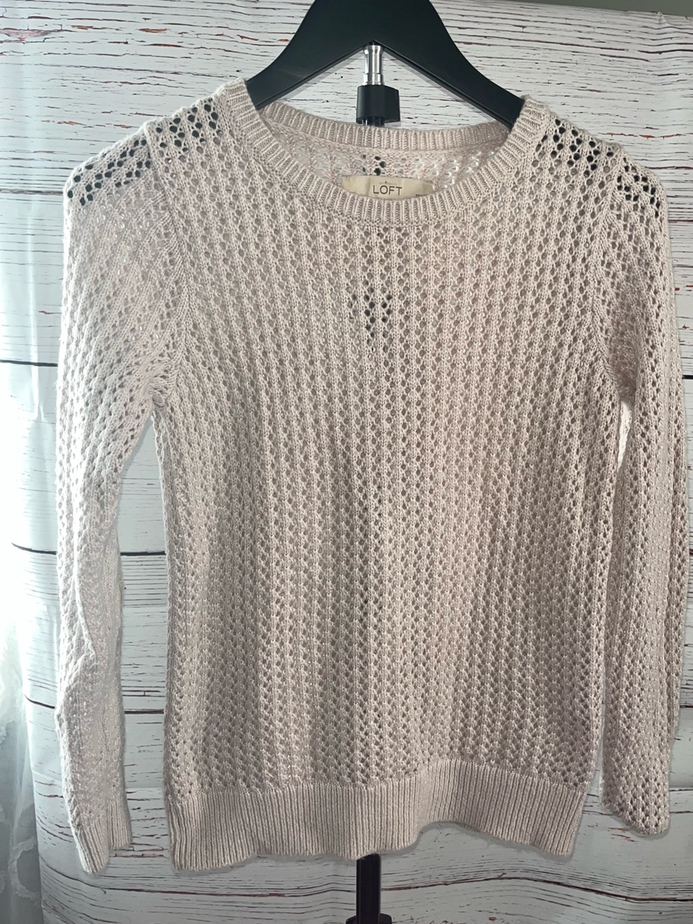LOFT Women's Cream Open-Weave Crewneck Sweater